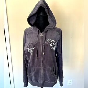 BCBG Grey Velour Hoodie Sz XL